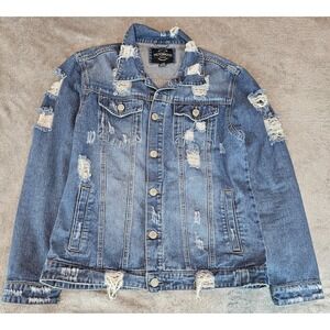 Victorious Men's Jacket Wash Distressed DK100 Blue Wash Mens Denim Jacket Medium